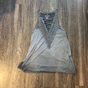 Lace up grey tank top